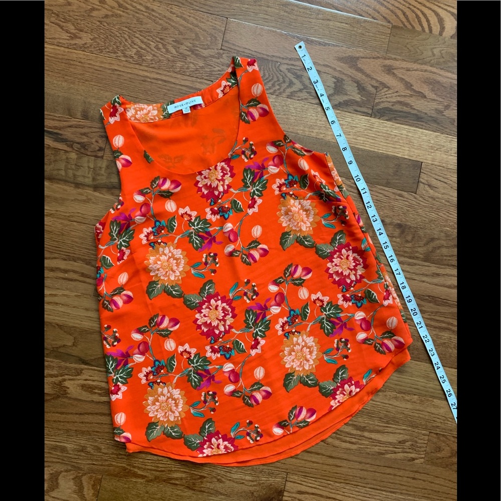 Rose & Olive Sleeveless Top Floral Flowy Romantic Bright Colorful. Sz XS.   EUC!